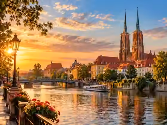 Ilustracja panoramy Wrocławia nad Odrą